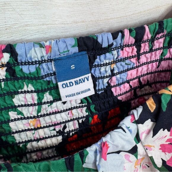 Old Navy Floral Puff Sleeve Flared Hem V Neck Top Shirt Blue Multi Small - Picture 10 of 13